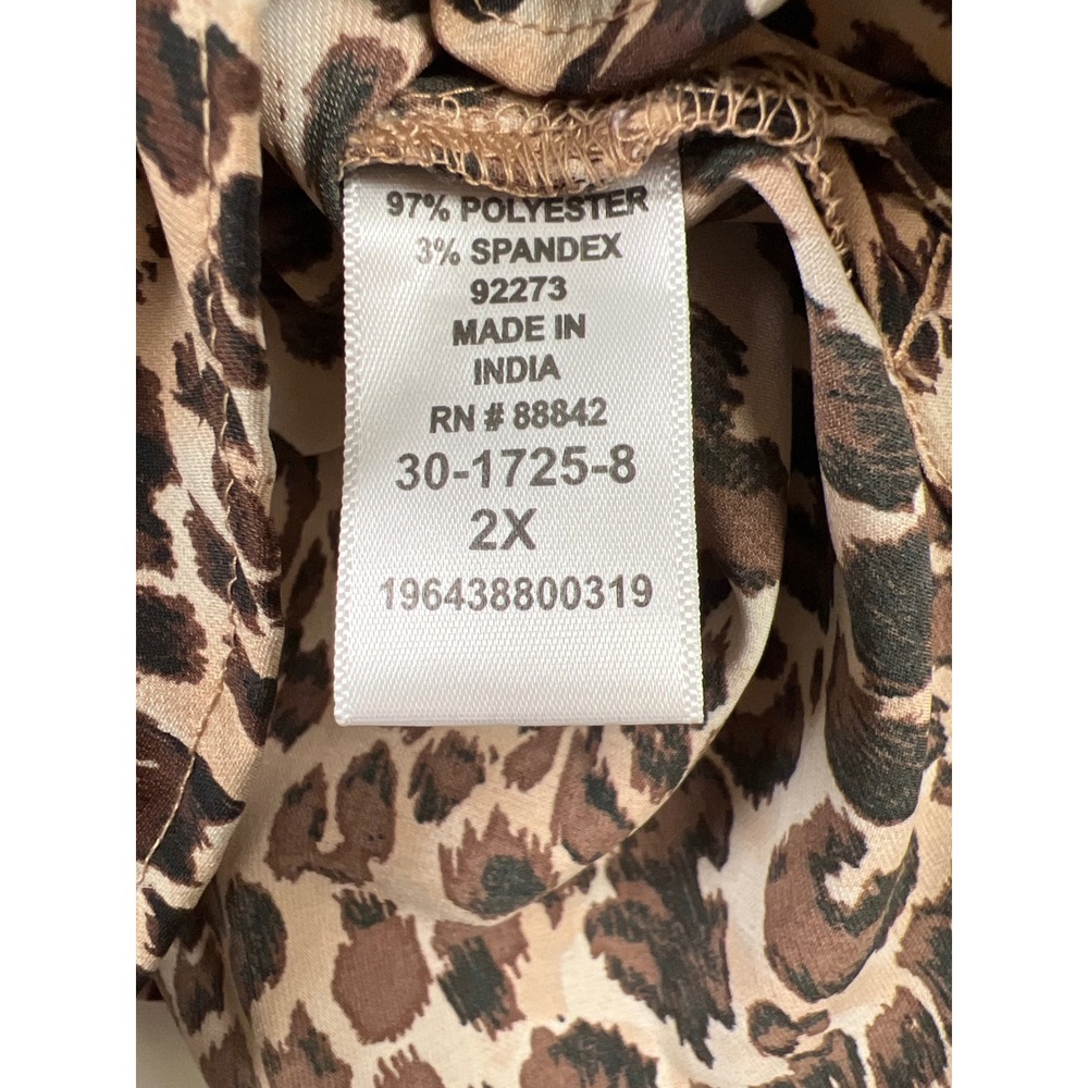 Catherines Button Down Shirt Womens 2X Brown Leopard Animal Print - Picture 3 of 10